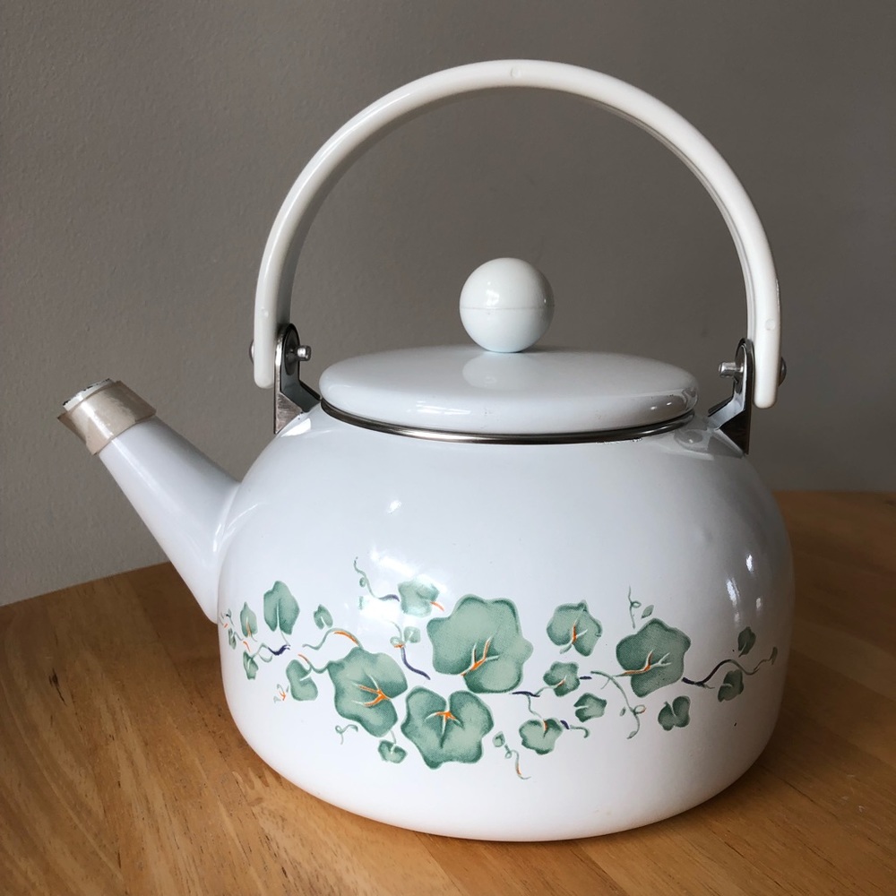 Corelle White Teapot with Green Floral Vine Pattern